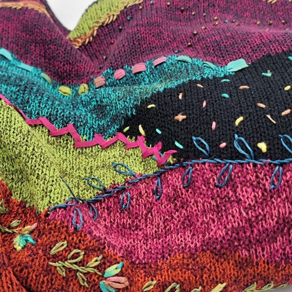 Vintage Colorful Patchwork Knit Sweater Womens Large - Picture 6 of 14